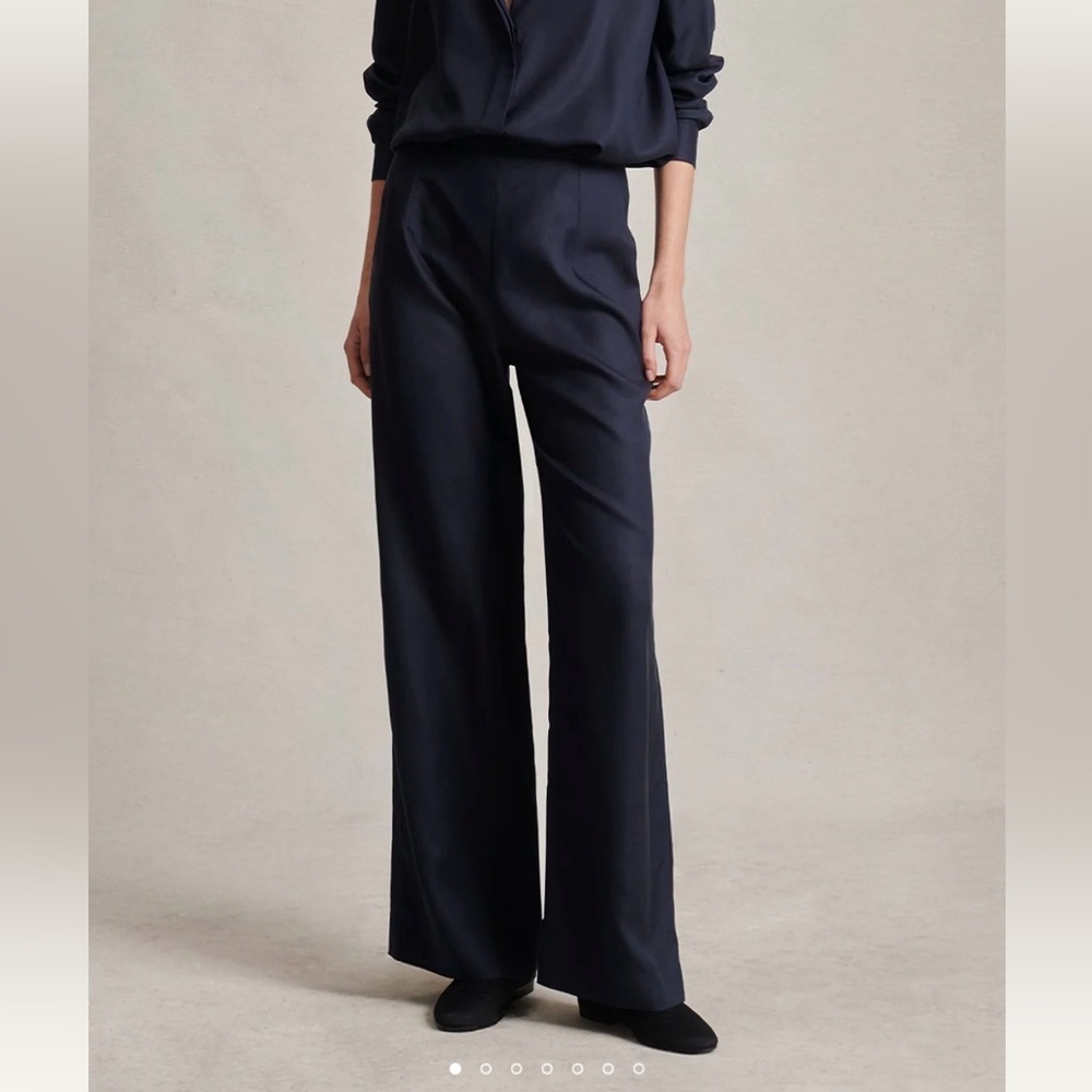 P.Johnson Navy Silk Sofia Trouser Regular Fit Wide-leg (fits like US4)